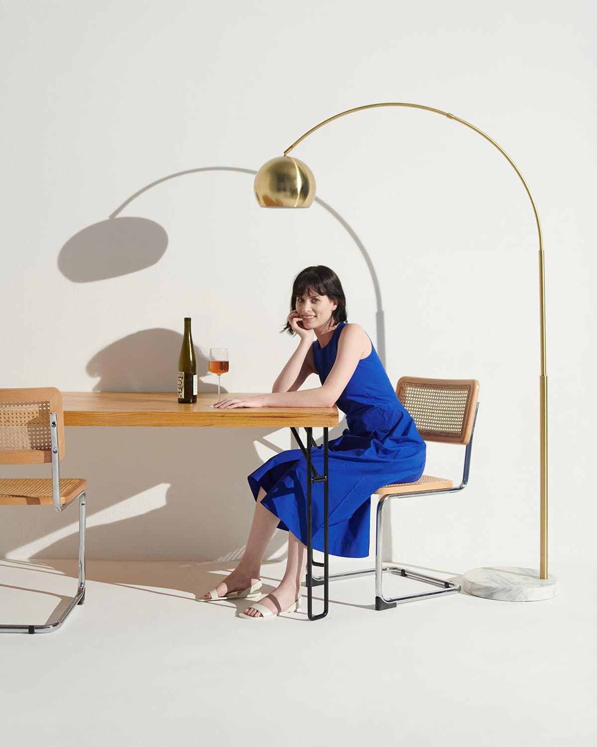 Olivia Arc Floor Lamp | Marble Base Arc Lamp with Globe Shade