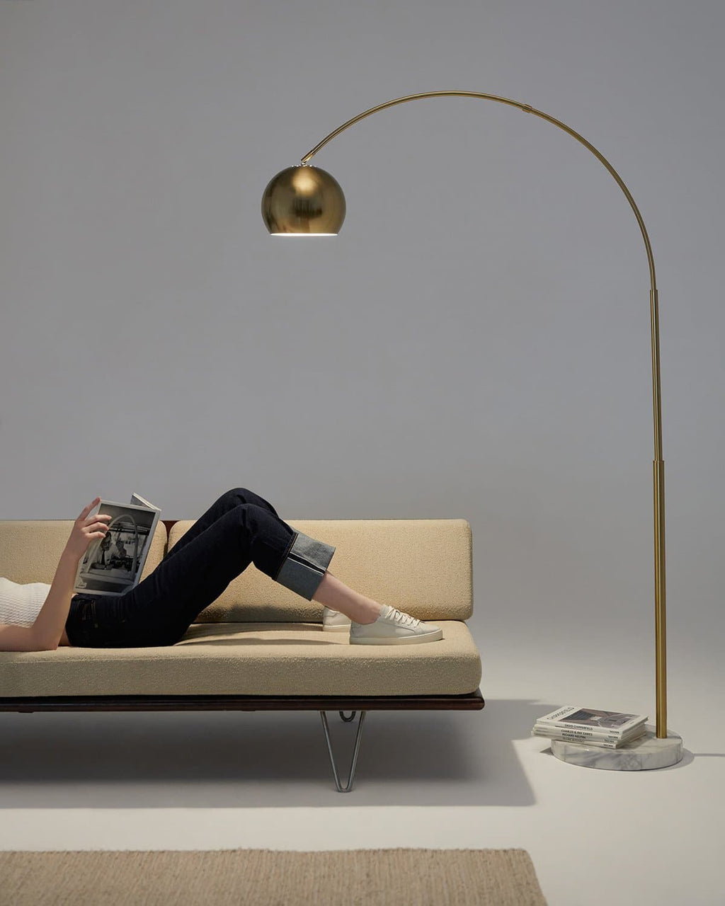 Olivia Arc Floor Lamp | Marble Base Arc Lamp with Globe Shade