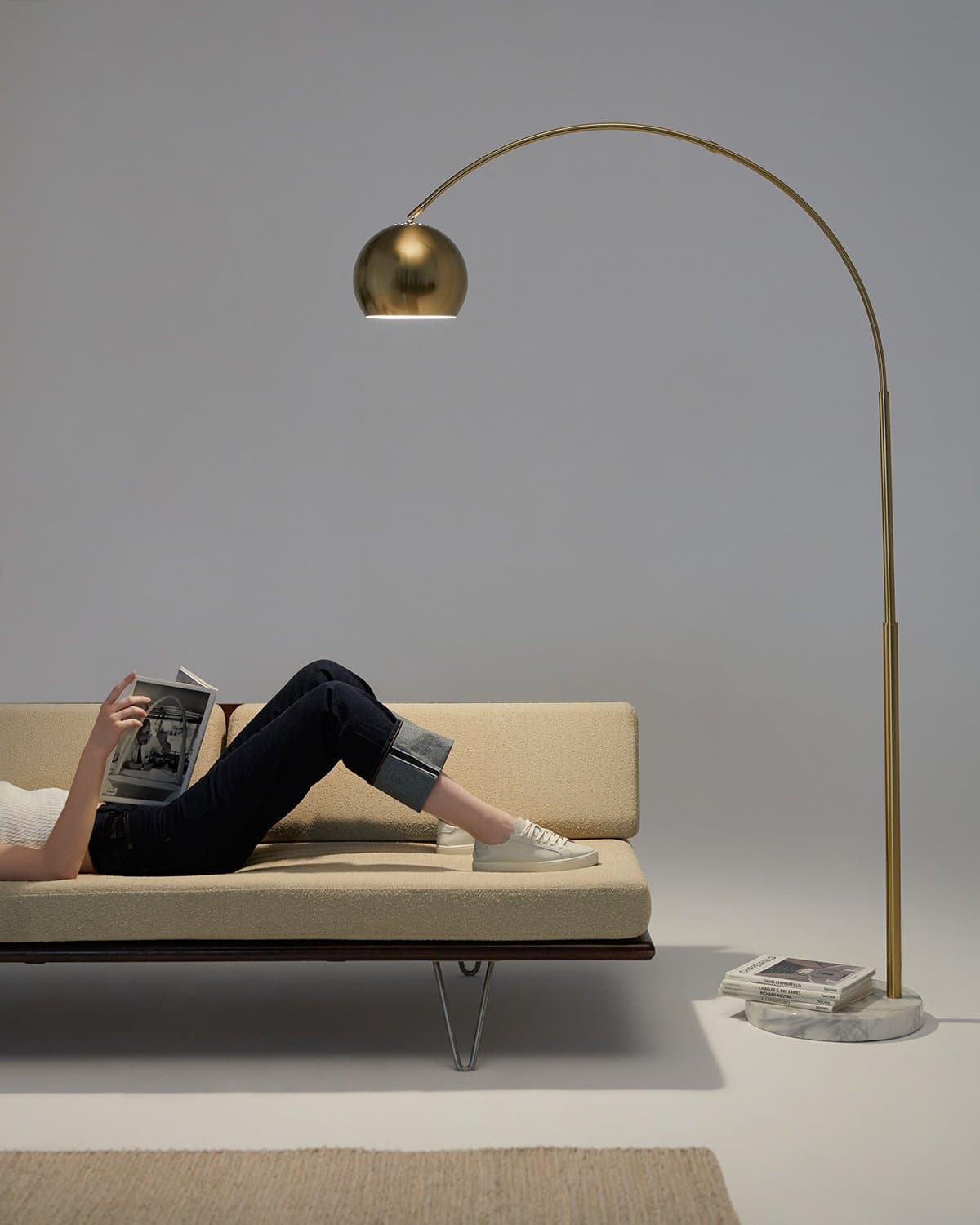 Olivia Arc Floor Lamp | Marble Base Arc Lamp with Globe Shade