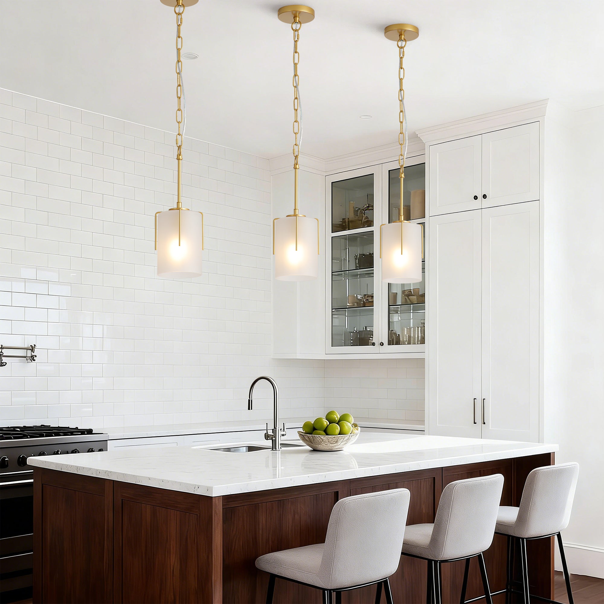 Gold Modern Pendant Light with Frosted Glass Shade