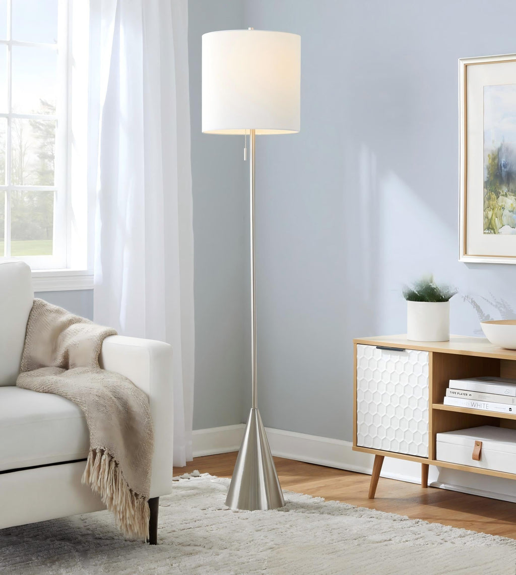 64" Contemporary Metal Floor Lamp in Brushed Nickel