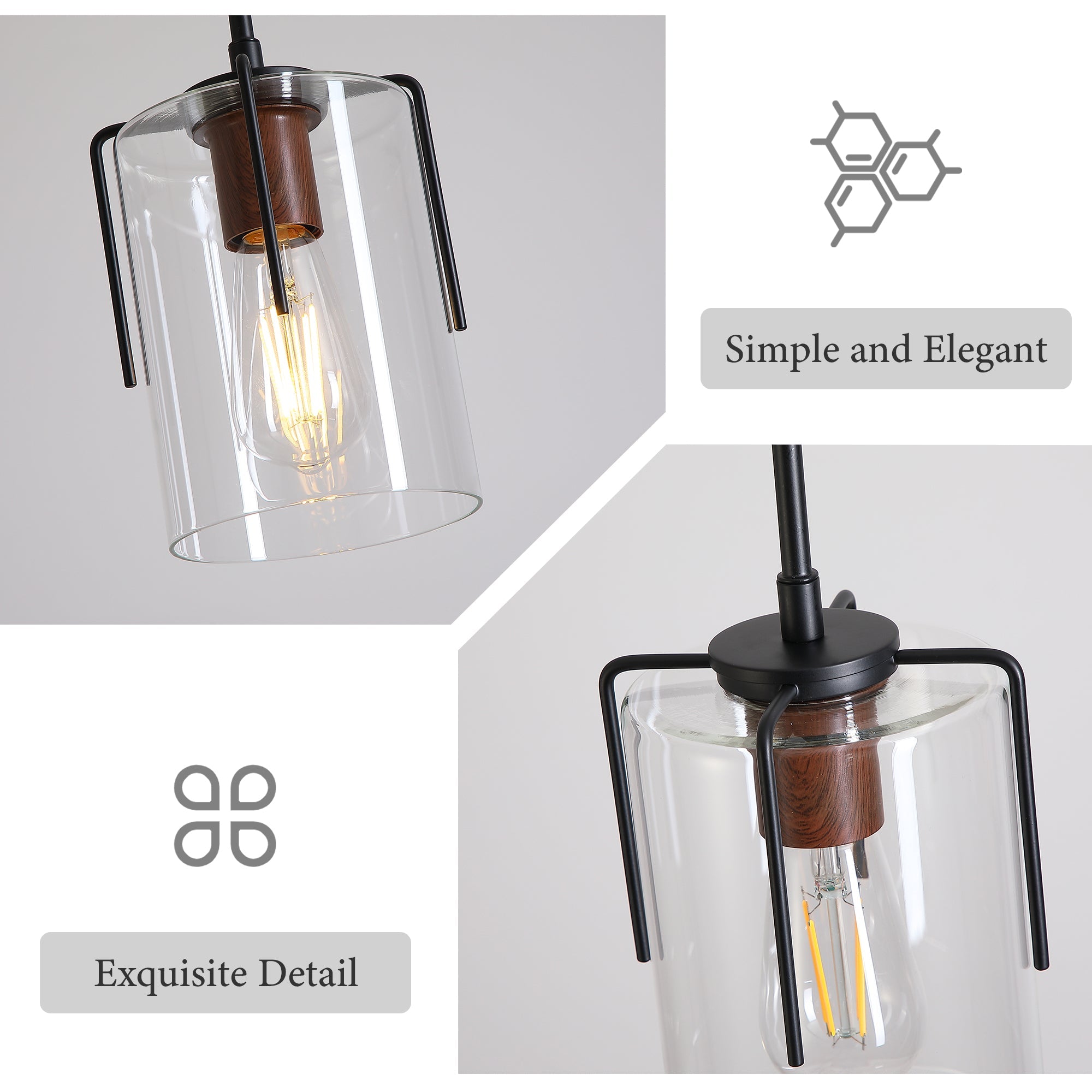 Modern Industrial Pendant Light with Clear Glass Shade