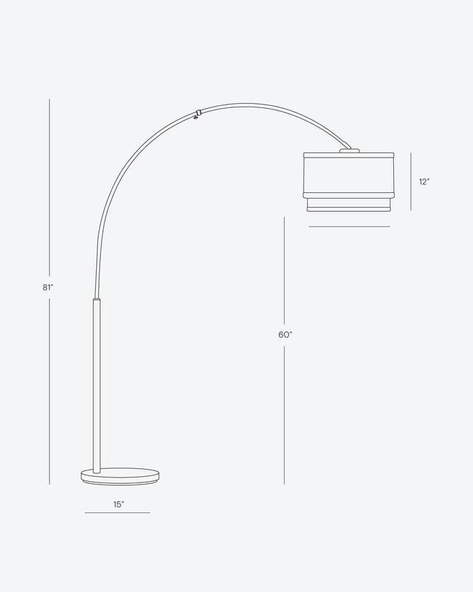 Mason Arc Floor Lamp | Double Cylinder Shade Arc Lamp with Marble Base – Brightech