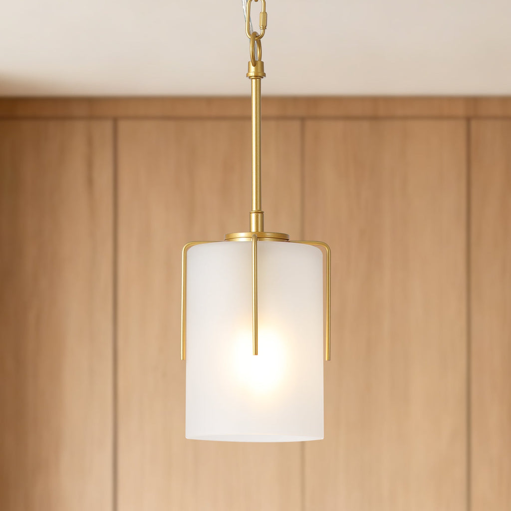 Gold Modern Pendant Light with Frosted Glass Shade
