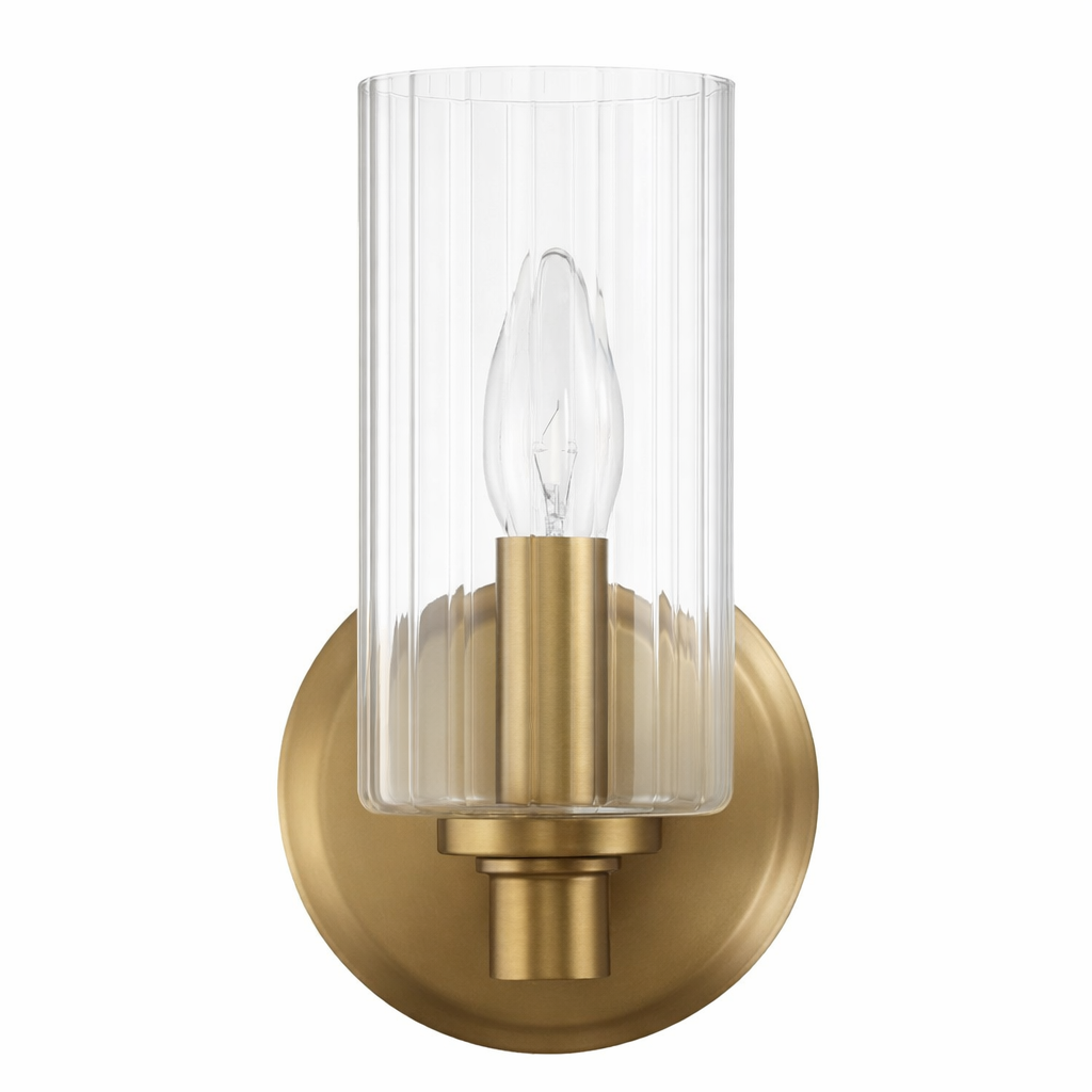 Jardin Single Light Wall Sconce with Clear Ribbed Glass - Satin