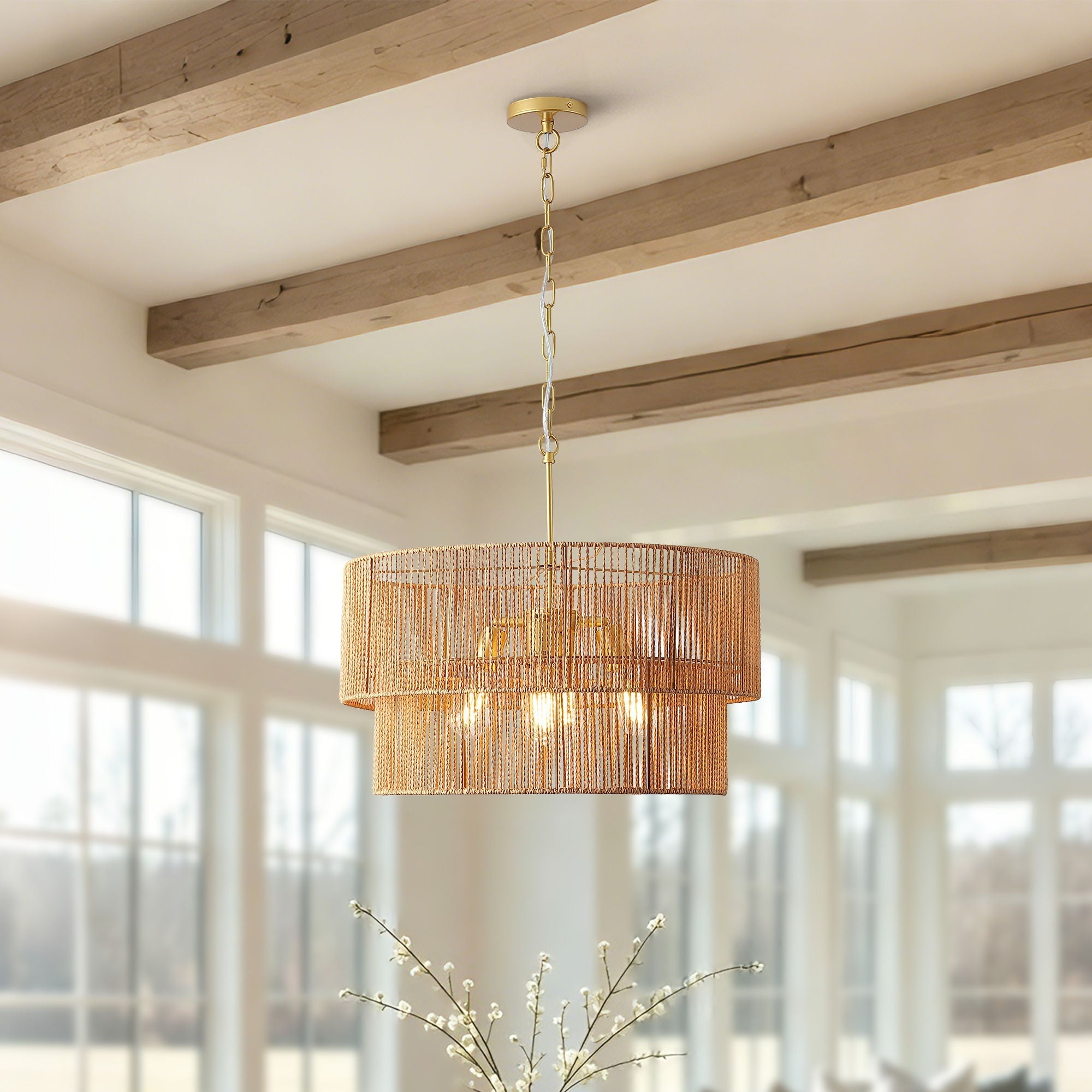 Boho Wabi-Sabi Chandelier | Two-Tier Natural Pendant Ceiling Lamp