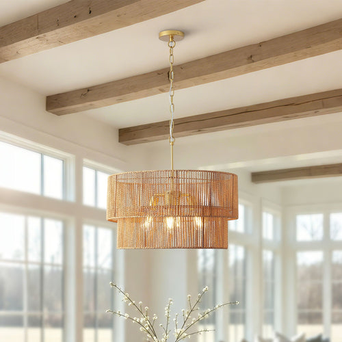 Boho Wabi-Sabi Chandelier | Two-Tier Natural Pendant Ceiling Lamp