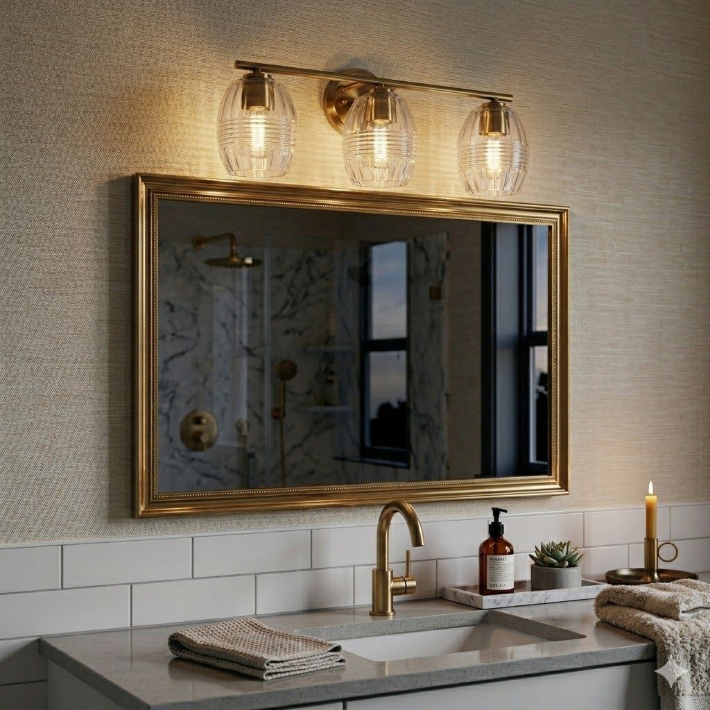 Luster 3-Light Vanity Wall Lamp | Satin Brass & Clear Glass Bathroom Vanity Light