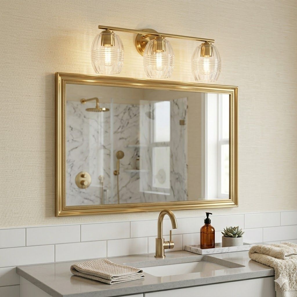Luster 3-Light Vanity Wall Lamp | Satin Brass & Clear Glass Bathroom Vanity Light