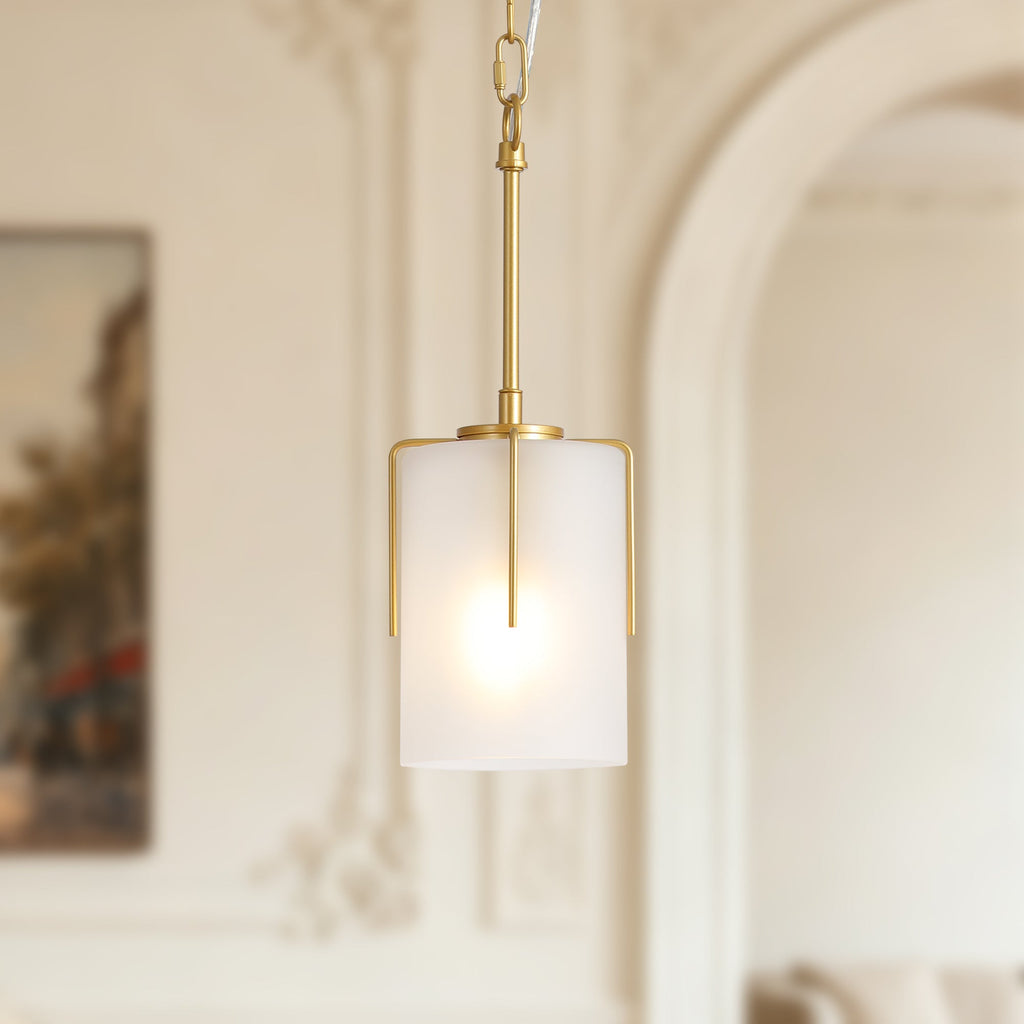 Gold Modern Pendant Light with Frosted Glass Shade