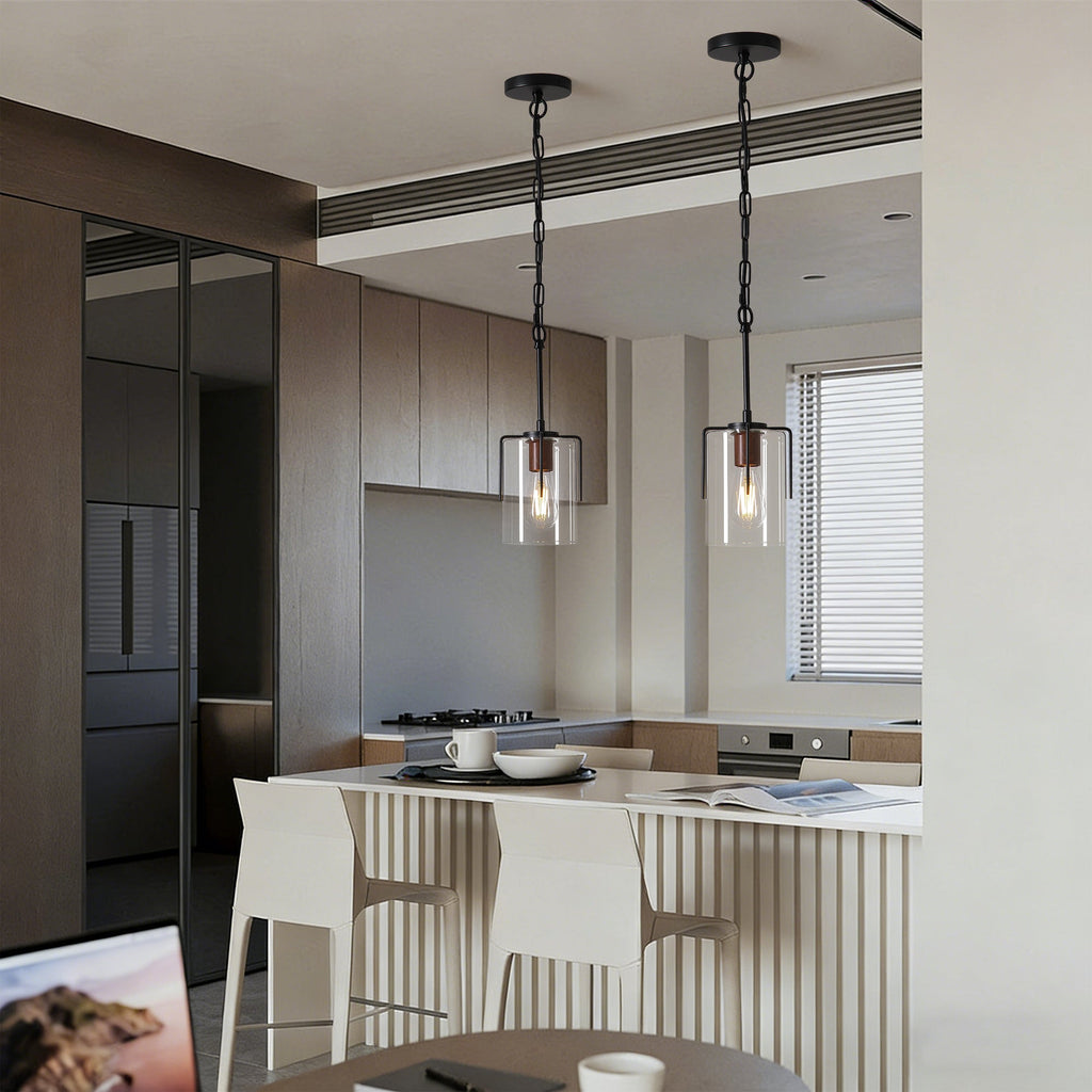 Modern Industrial Pendant Light with Clear Glass Shade