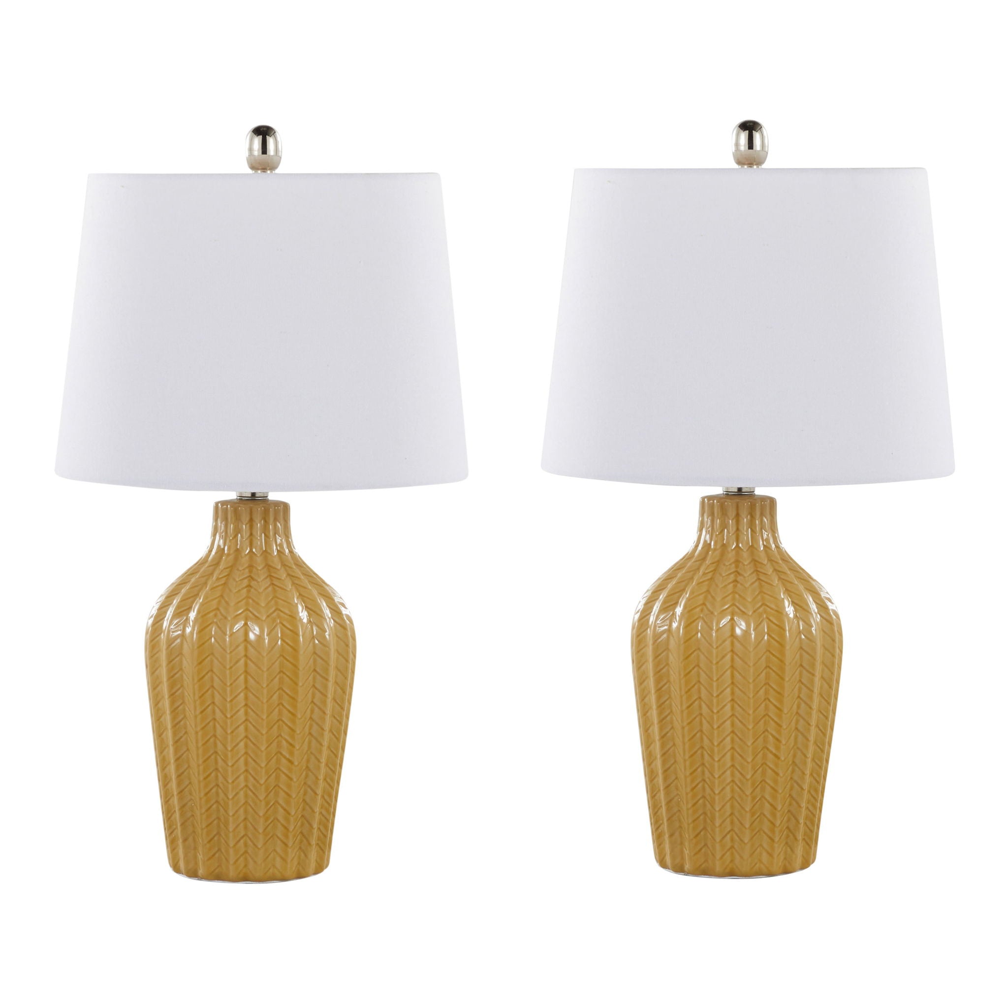 Rockwell Chevron Ceramic Table Lamp Set | Glossy Patterned Table Lamp Set of 2