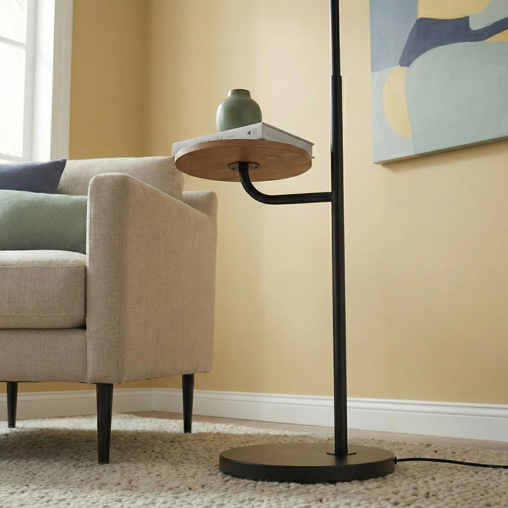 Seoul Floor Lamp with Table Base | Contemporary Floor Lamp with Integrated Side Table