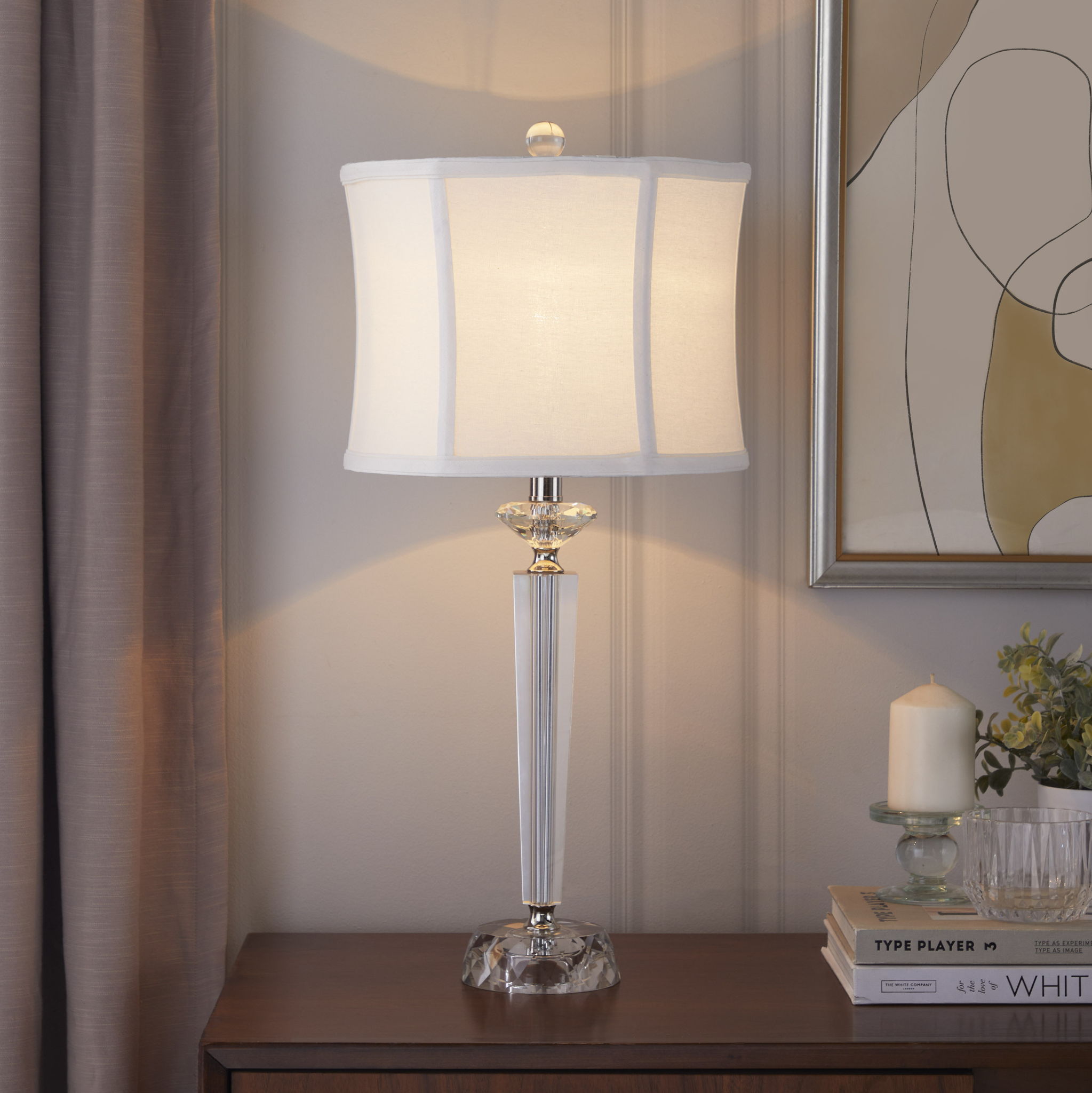 Diamond Torch Crystal Table Lamp Set | Faceted Crystal Torch Table Lamp Set of 2