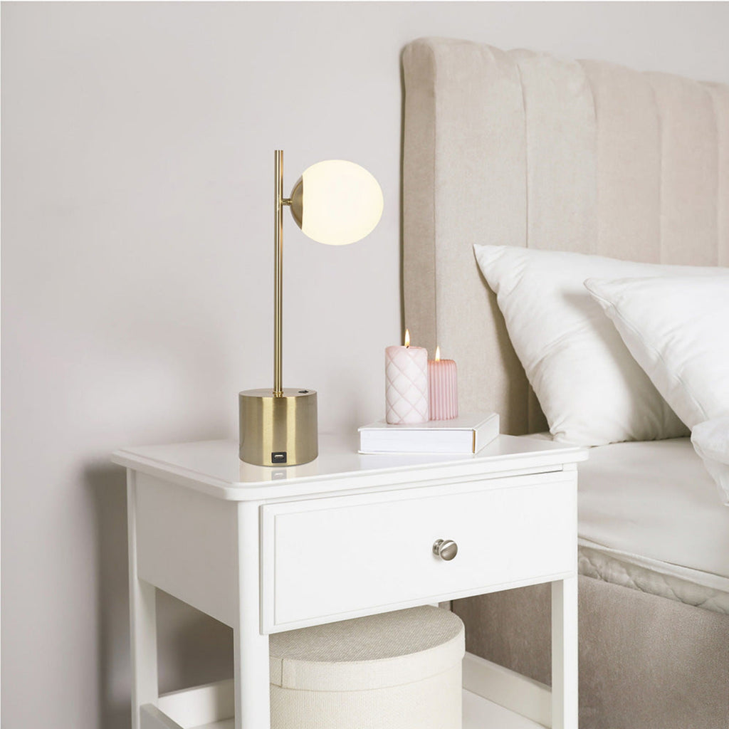 Ethereal Globe Desk Lamp | Compact Gold Base Globe Shade Table Lamp