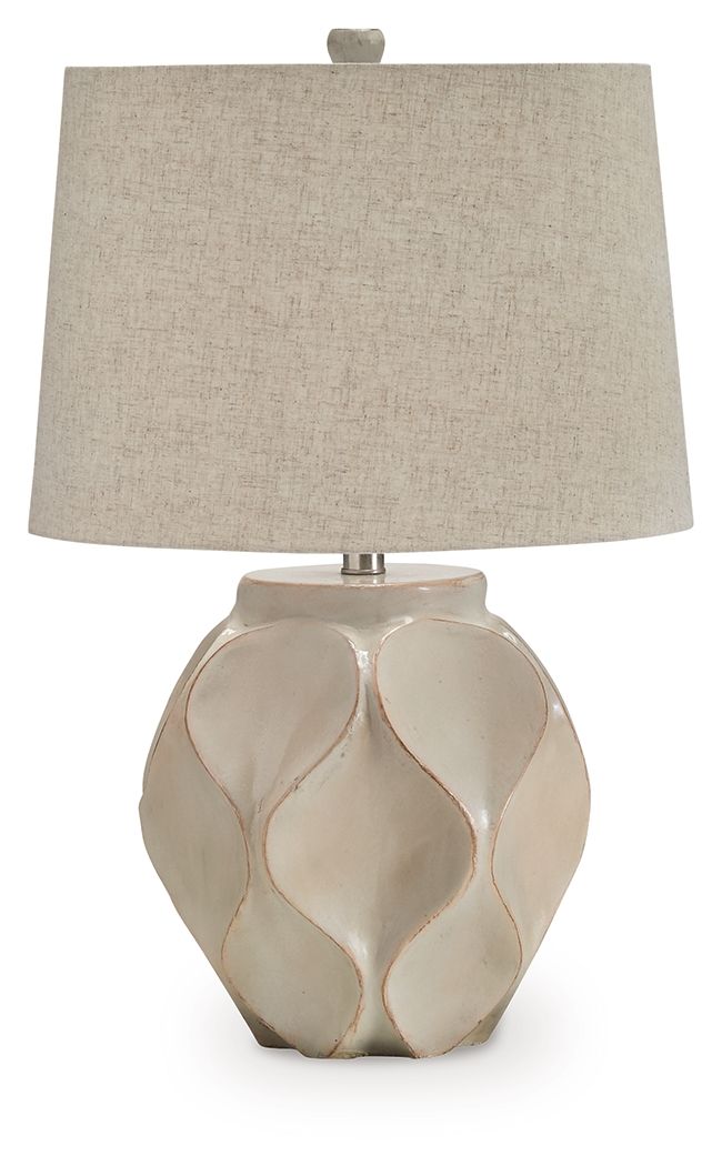 Edselham Paper Table Lamp | Glossy Cream Geometric Contemporary Table Lamp
