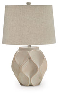 Edselham Paper Table Lamp | Glossy Cream Geometric Contemporary Table Lamp