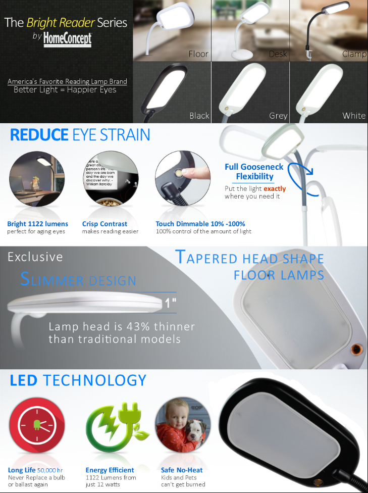 63"H Slim Design LED Reading light
