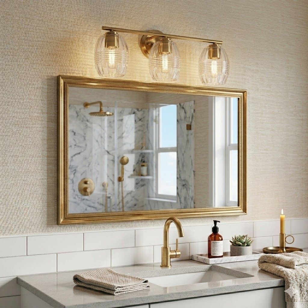 Luster 3-Light Vanity Wall Lamp | Satin Brass & Clear Glass Bathroom Vanity Light