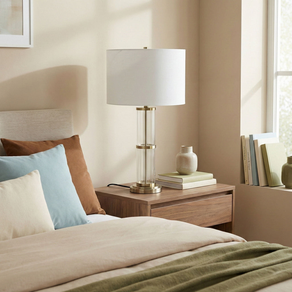Echo Clear Glass Table Lamp | Clear Glass & Brushed Nickel Contemporary Table Lamp
