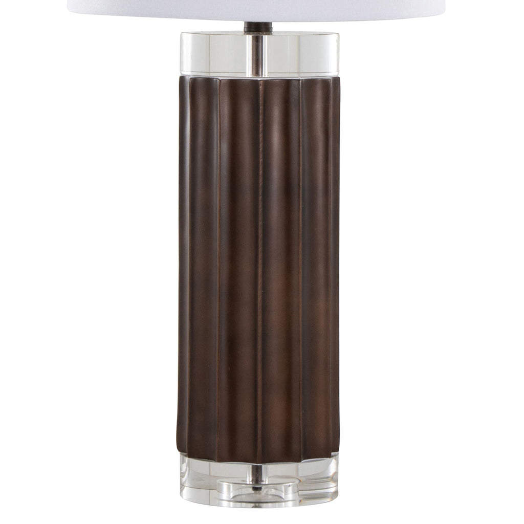 Cylinder Fluted Table Lamp Set | Ribbed Polyresin & Crystal Accent Table Lamp Set of 2