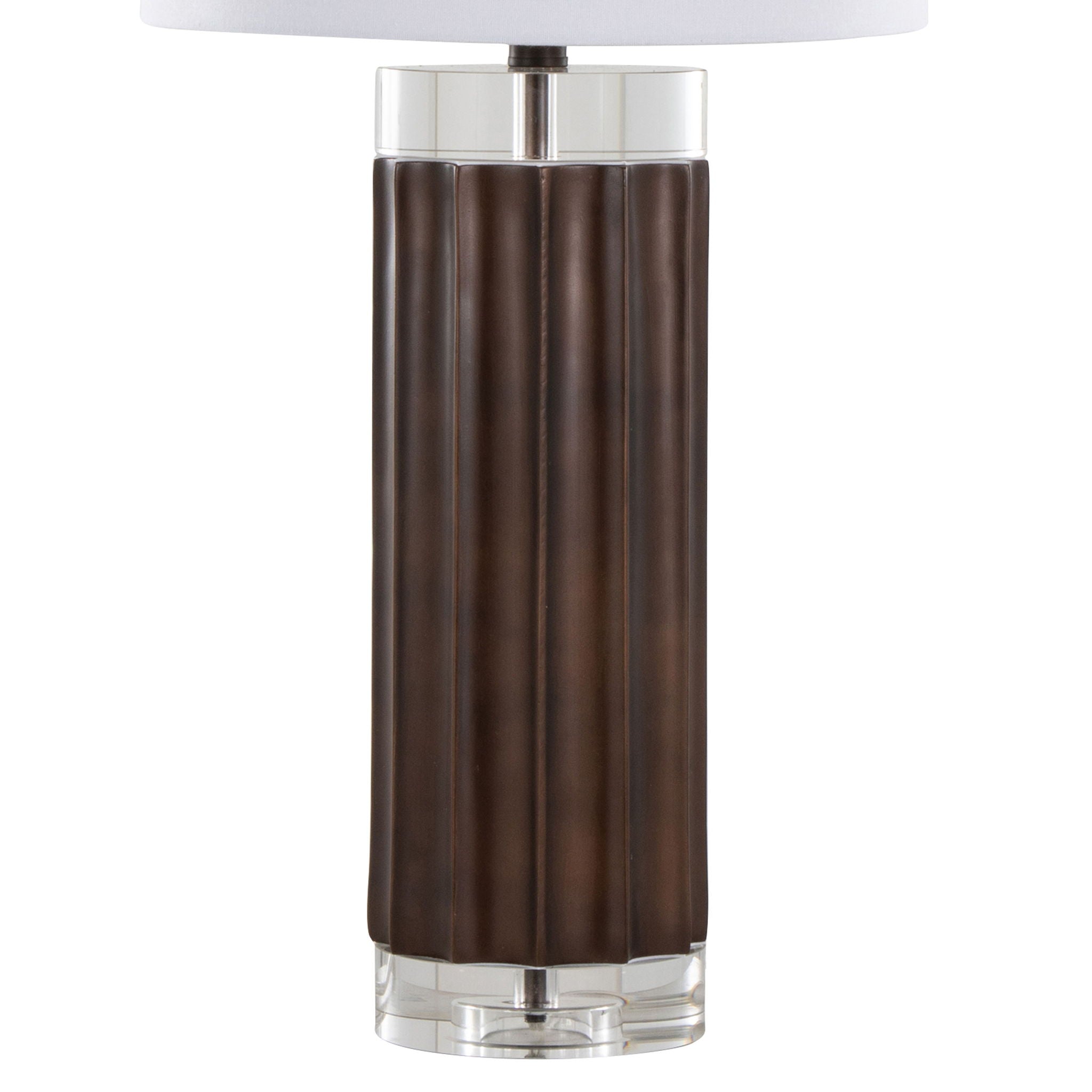 Cylinder Fluted Table Lamp Set | Ribbed Polyresin & Crystal Accent Table Lamp Set of 2