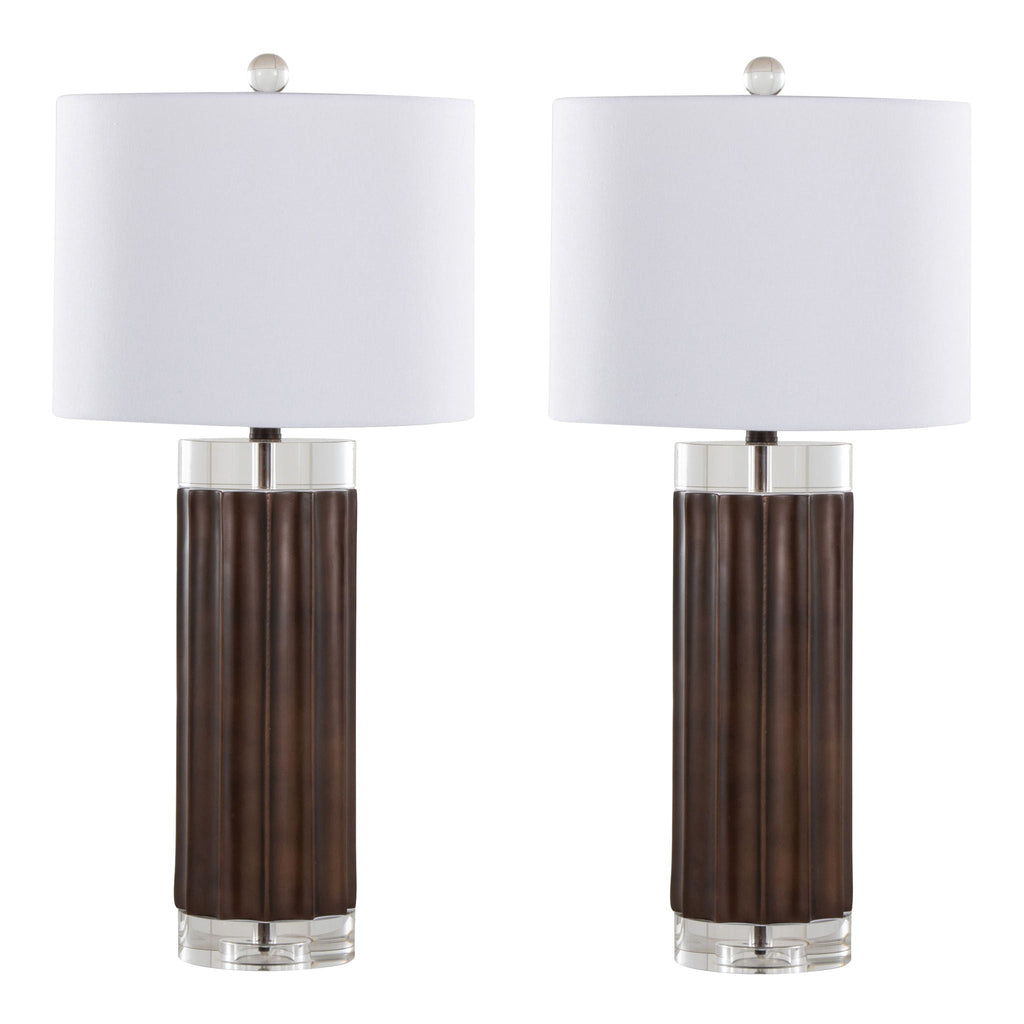 Cylinder Fluted Table Lamp Set | Ribbed Polyresin & Crystal Accent Table Lamp Set of 2