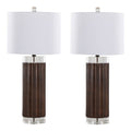 Cylinder Fluted Table Lamp Set | Ribbed Polyresin & Crystal Accent Table Lamp Set of 2