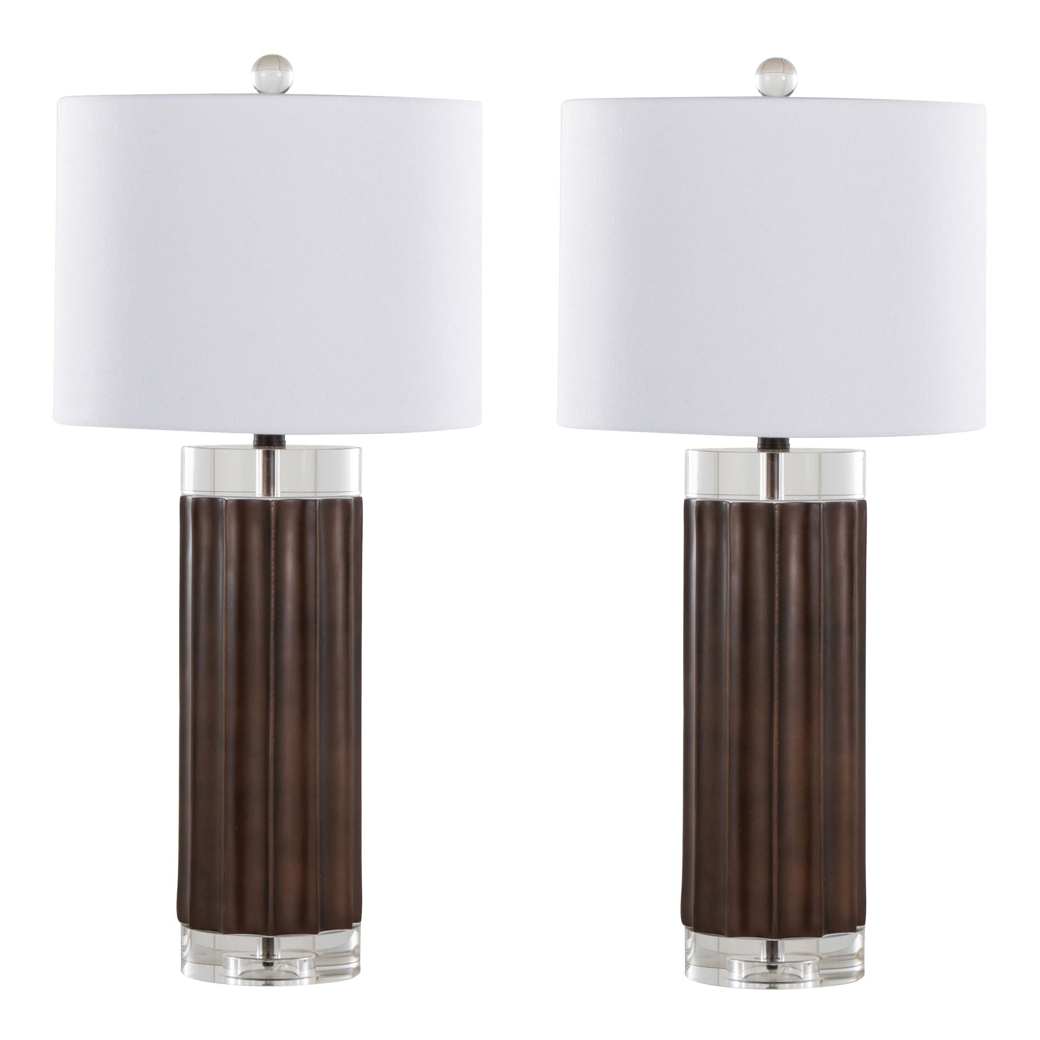 Cylinder Fluted Table Lamp Set | Ribbed Polyresin & Crystal Accent Table Lamp Set of 2