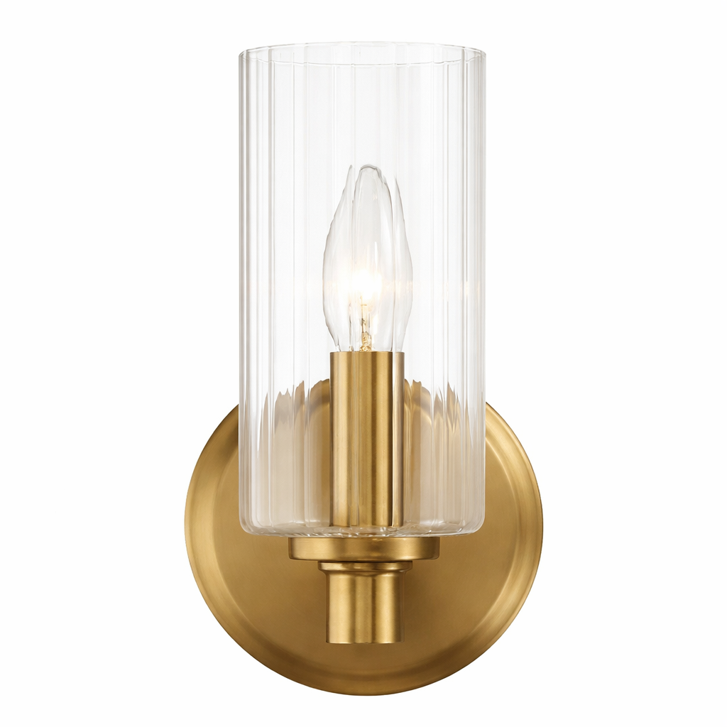 Jardin Single Light Wall Sconce with Clear Ribbed Glass - Satin