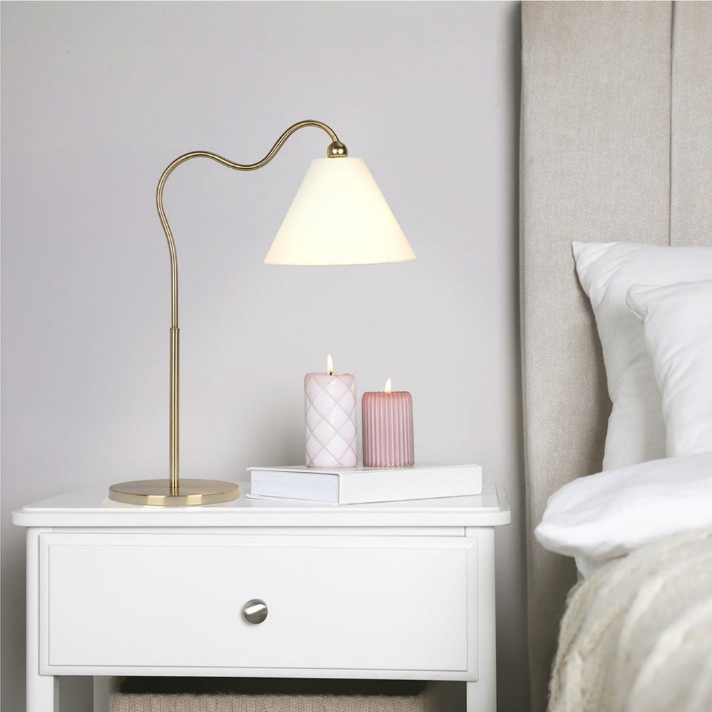 Ornate Ring Base Table Lamp | Brass Ring Base Curved Contemporary Table Lamp