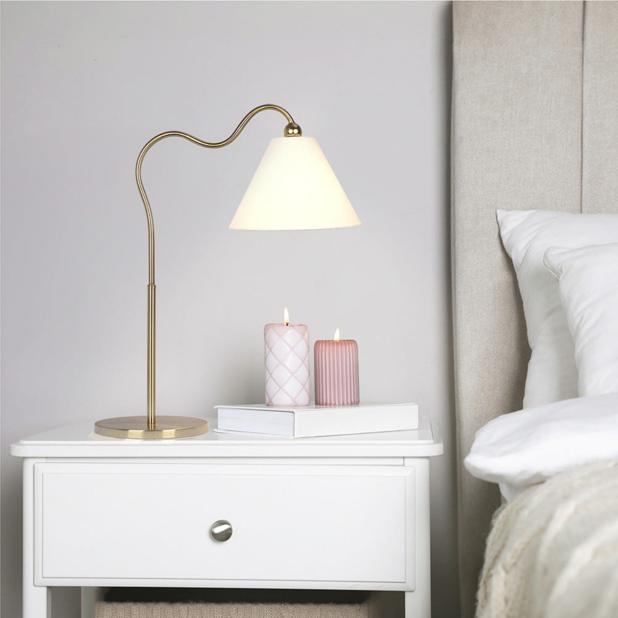 Ornate Ring Base Table Lamp | Brass Ring Base Curved Contemporary Table Lamp