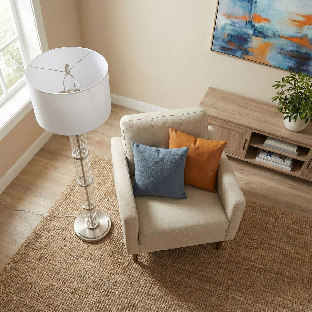 Nimbus Floor Lamp | Clear Glass Body Brushed Nickel 3-Way Floor Lamp