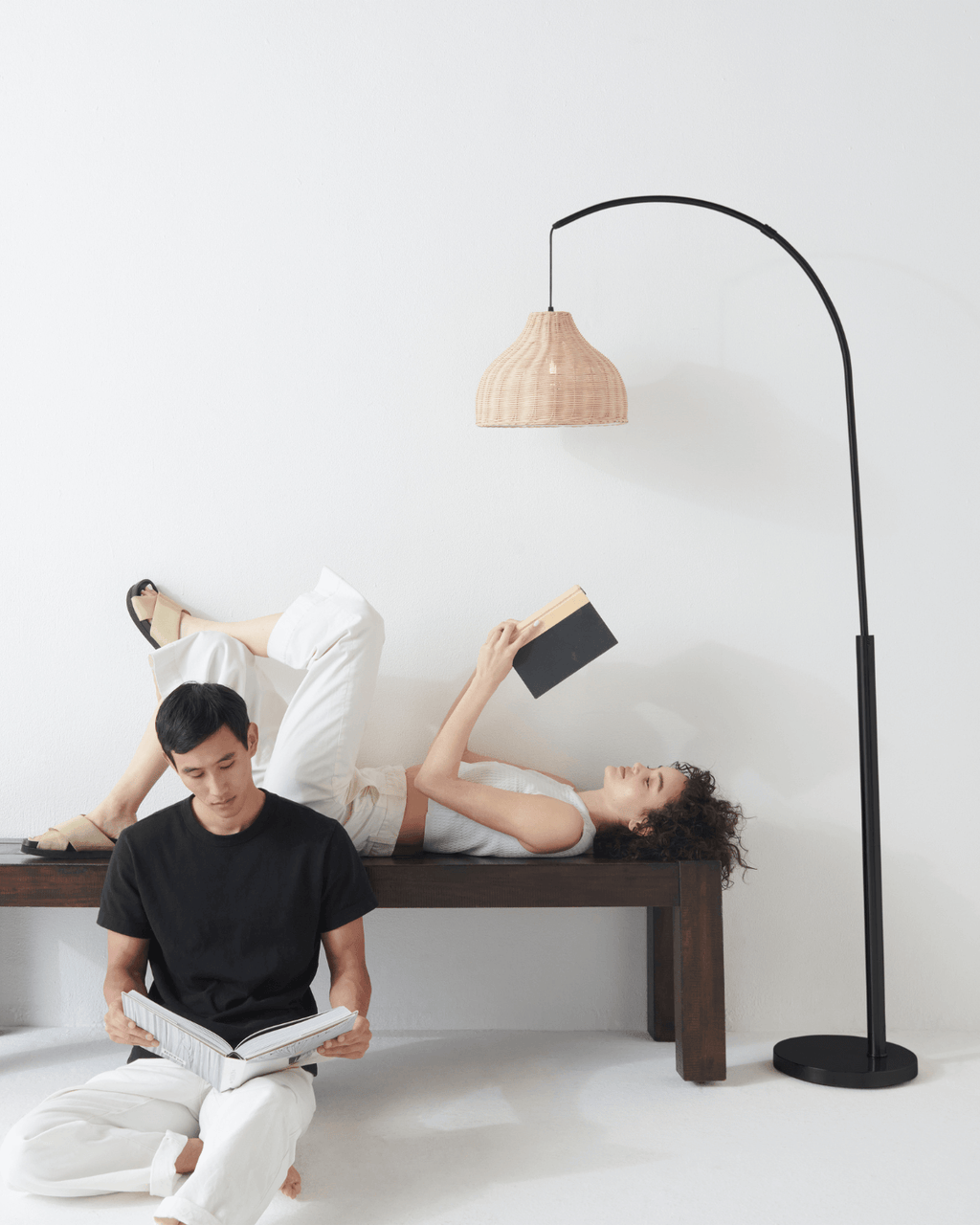 Lark Arc Floor Lamp | Wicker Shade Arc Floor Lamp – Brightech
