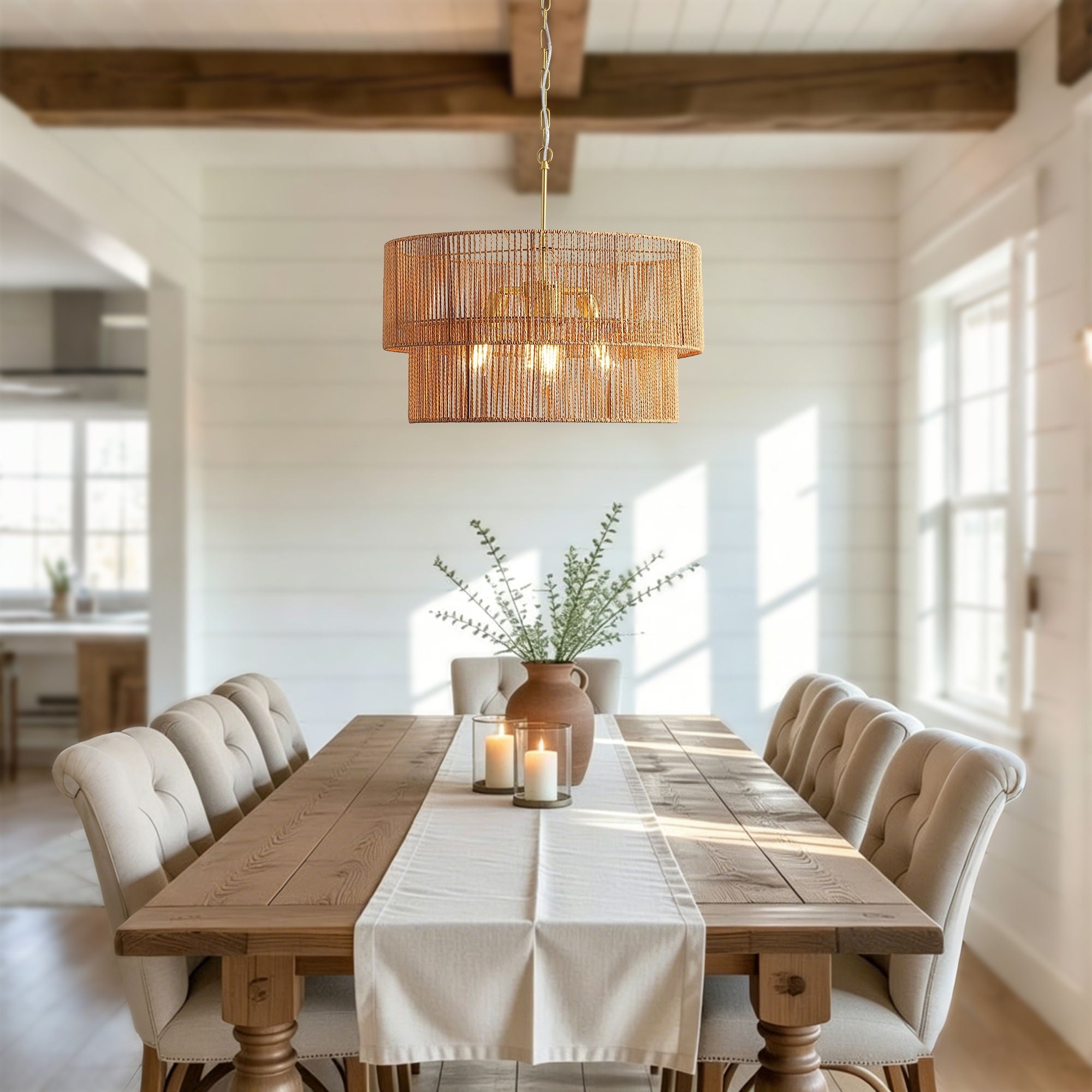 Boho Wabi-Sabi Chandelier | Two-Tier Natural Pendant Ceiling Lamp