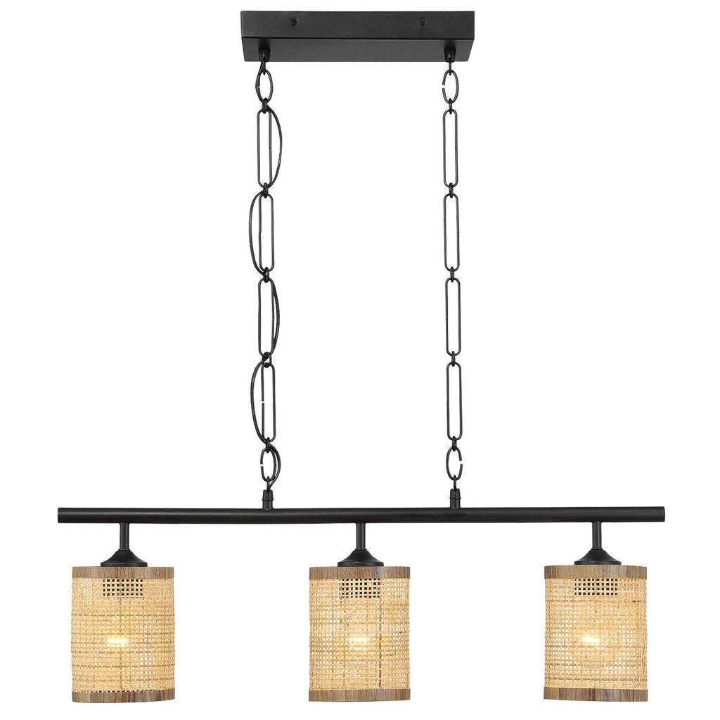 Elysian 3-Light Island Ceiling Lamp | Farmhouse Rattan Pendant Island Ceiling Lamp