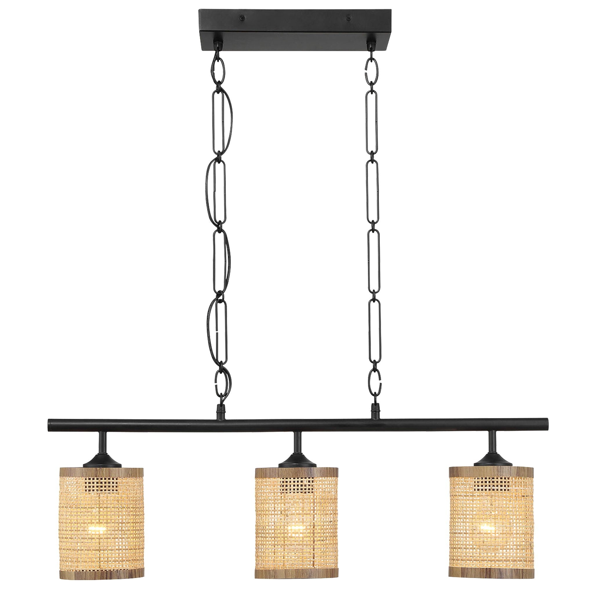 Elysian 3-Light Island Ceiling Lamp | Farmhouse Rattan Pendant Island Ceiling Lamp