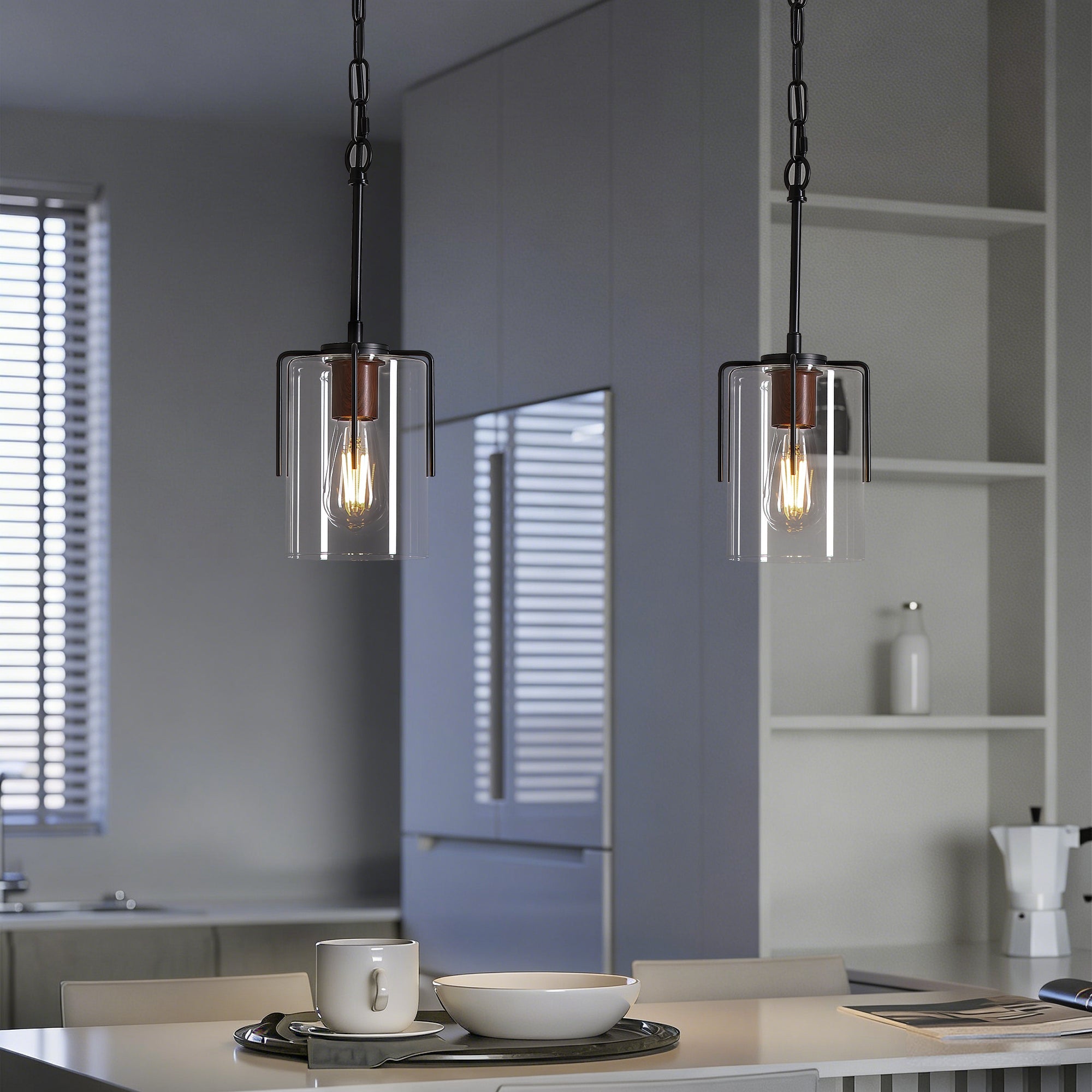 Modern Industrial Pendant Light with Clear Glass Shade