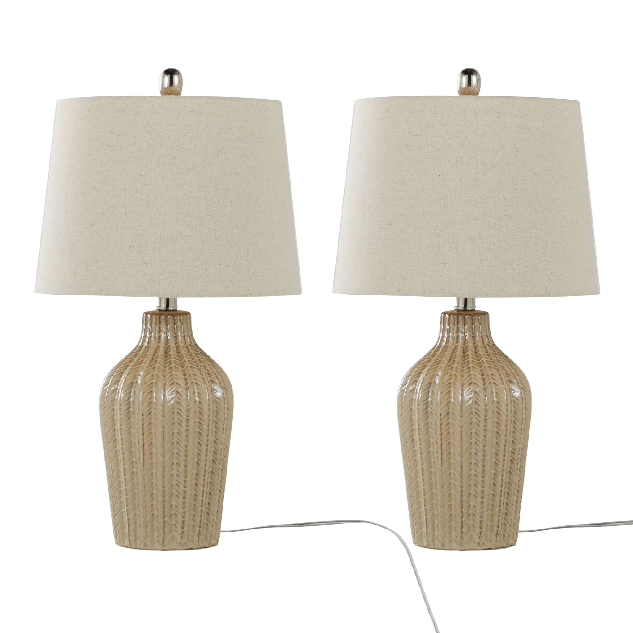 Rockwell Chevron Ceramic Table Lamp Set | Glossy Patterned Table Lamp Set of 2