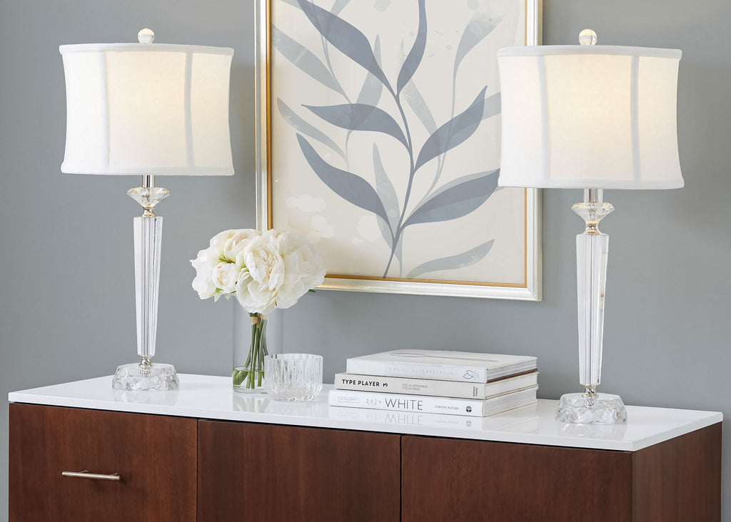 Diamond Torch Crystal Table Lamp Set | Faceted Crystal Torch Table Lamp Set of 2