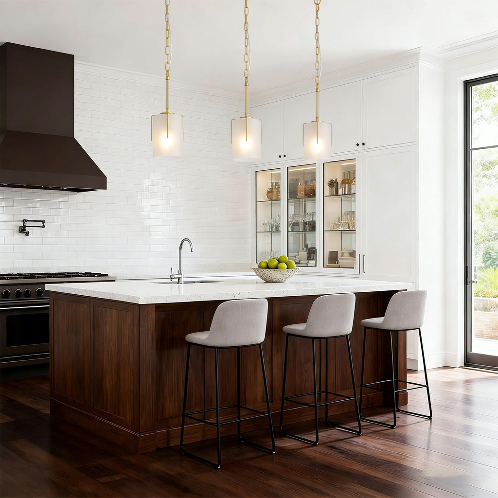Gold Modern Pendant Light with Frosted Glass Shade