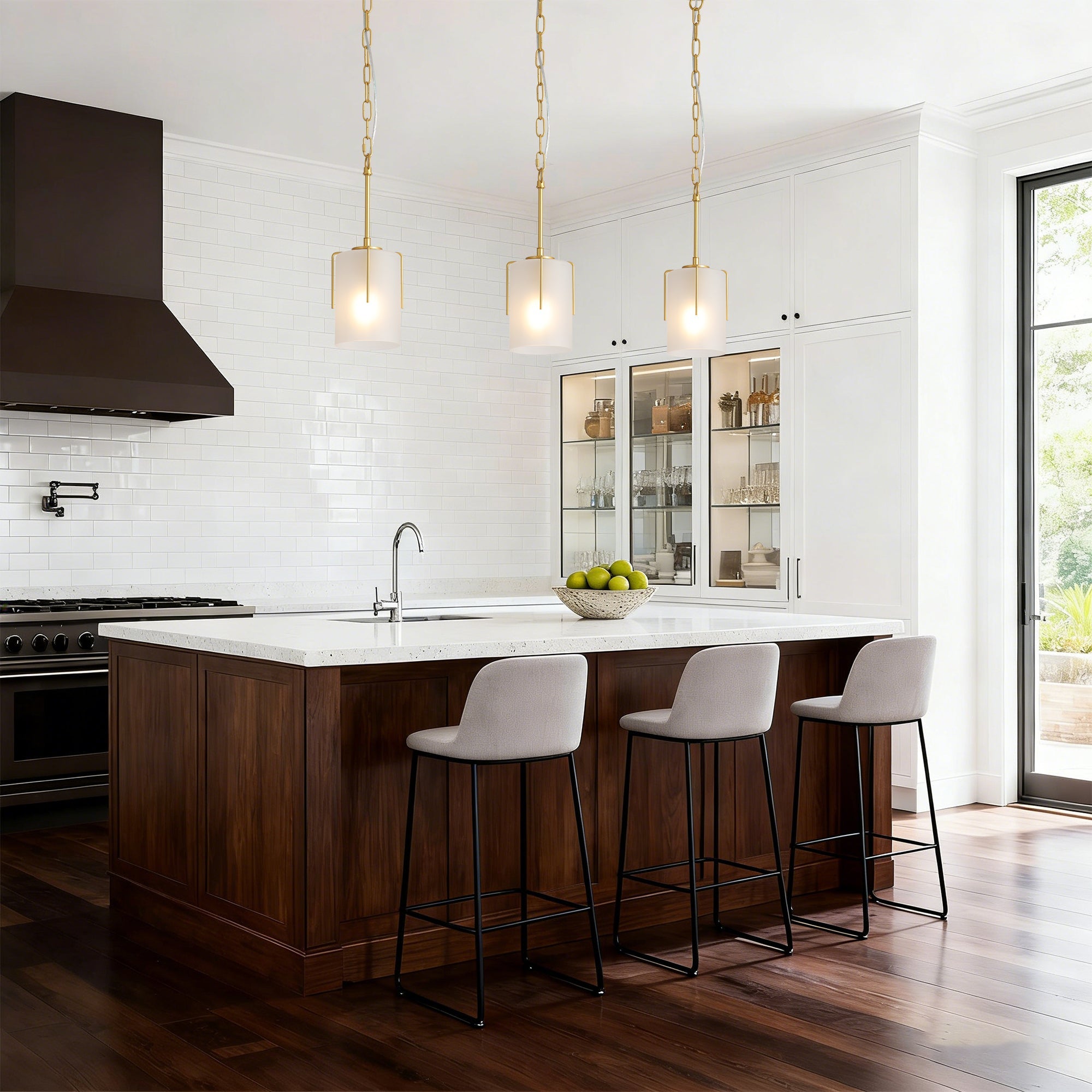 Gold Modern Pendant Light with Frosted Glass Shade