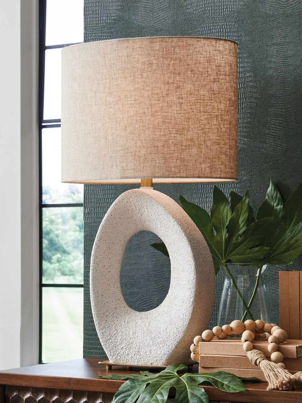 Trentlen Paper Table Lamp | Cream Speckle Geometric Contemporary Table Lamp