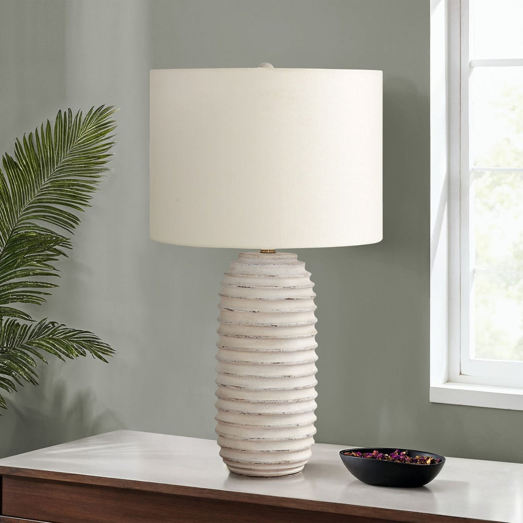 Beehive Resin Table Lamp | Ridged Cream Resin Transitional Table Lamp