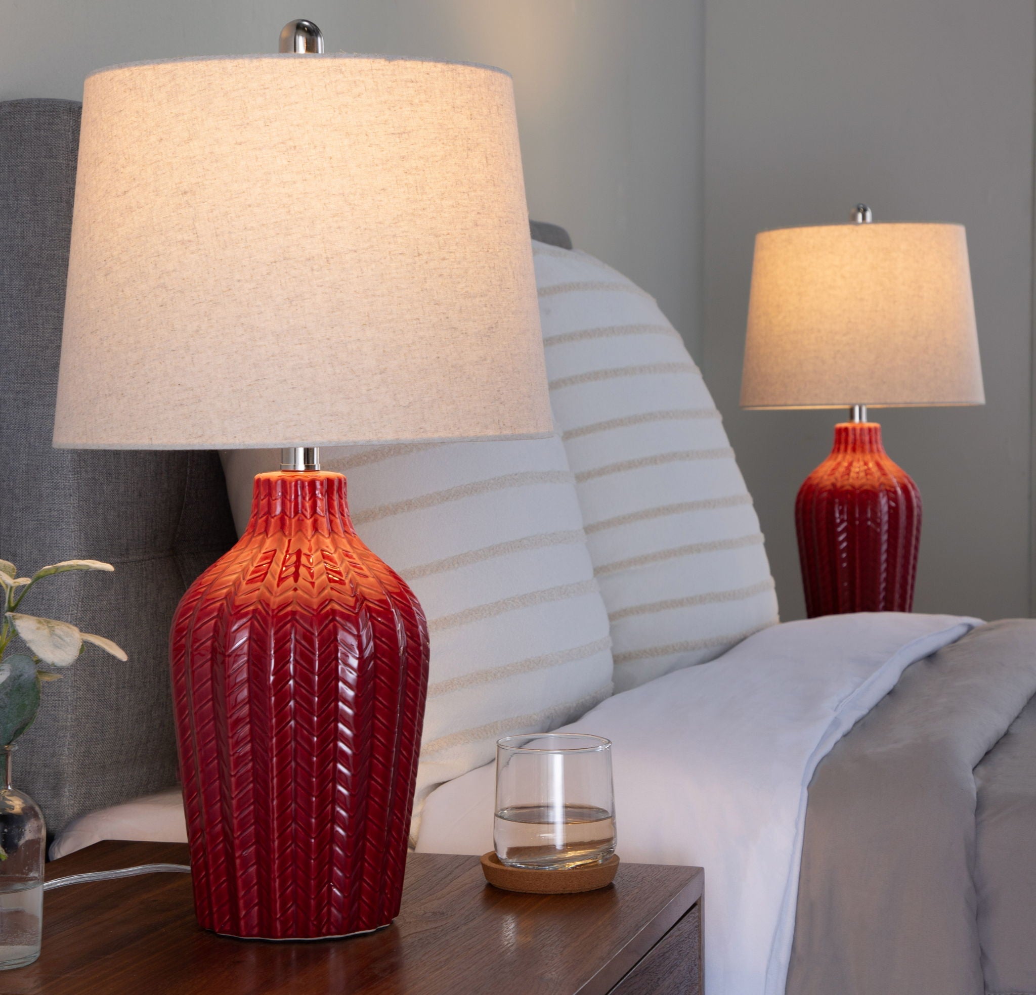 Rockwell Chevron Ceramic Table Lamp Set | Glossy Patterned Table Lamp Set of 2