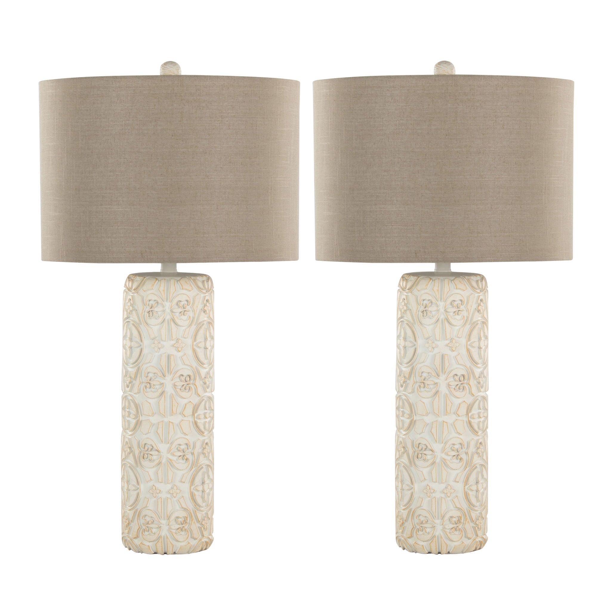 Charlotte Carved Table Lamp Set | Intricately Carved Polyresin Table Lamp Set of 2