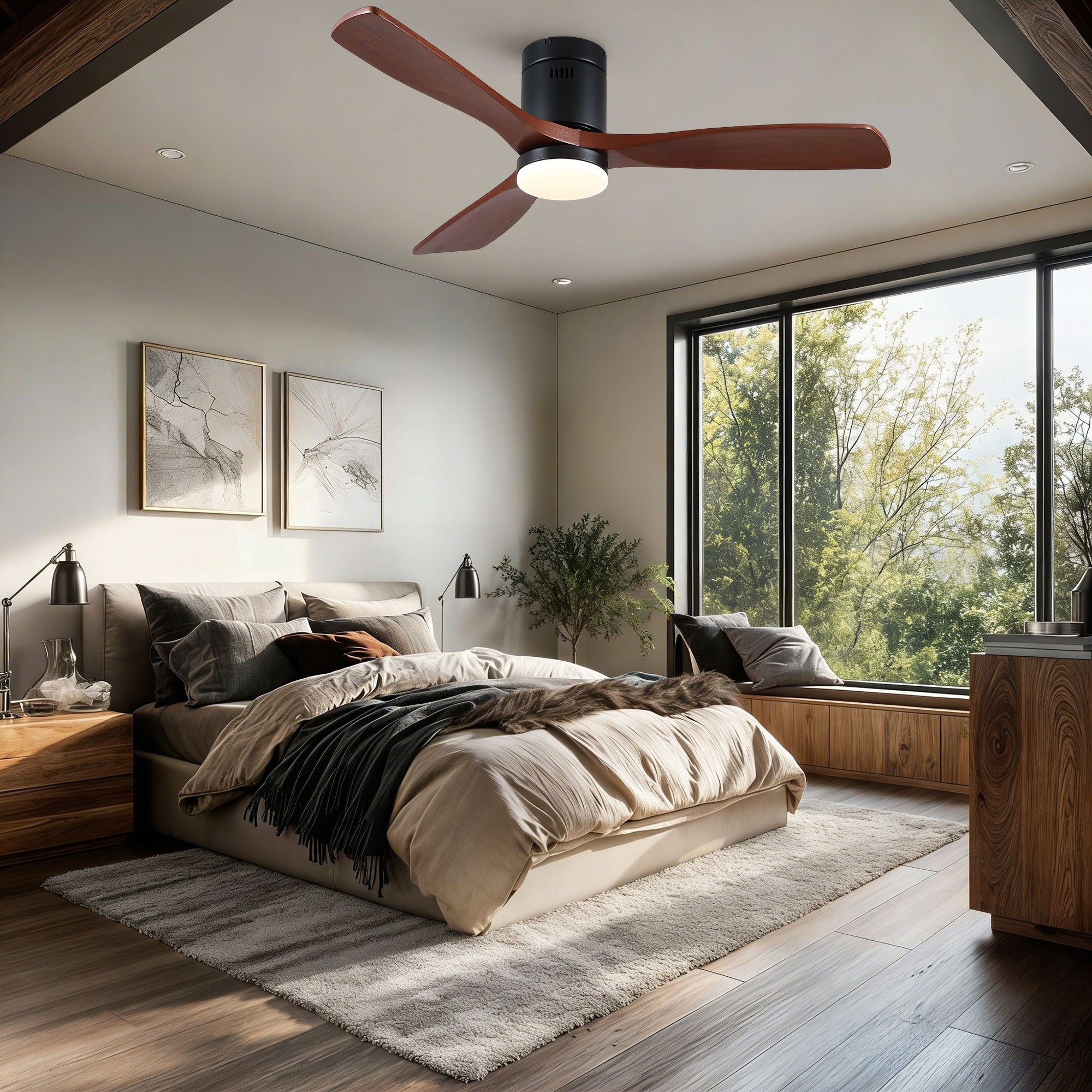 Low Profile LED Ceiling Fan | Flush Mount Ceiling Fan with Integrated Light