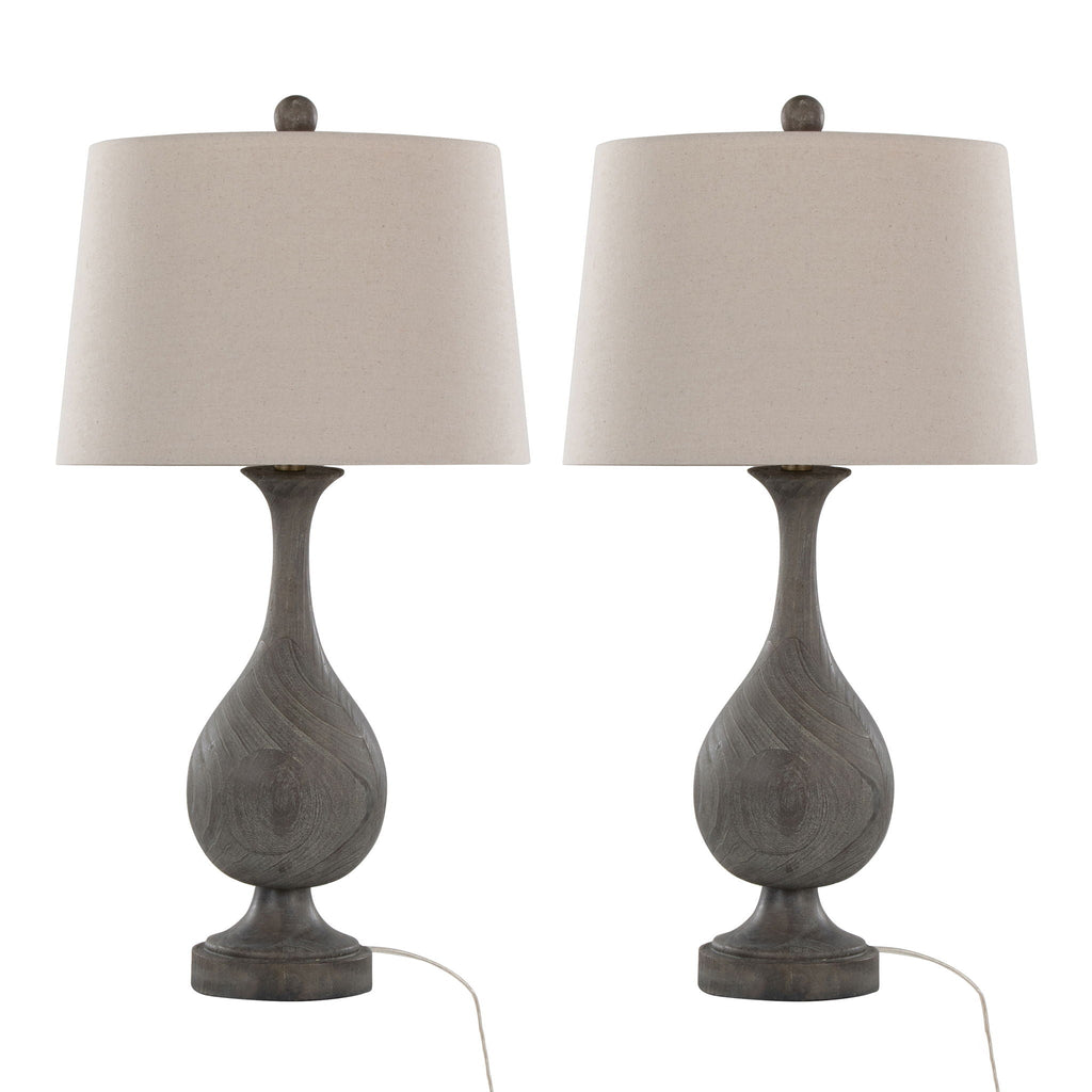Cipolla Farmhouse Table Lamp Set | Faux Wood Teardrop Table Lamp Set of 2