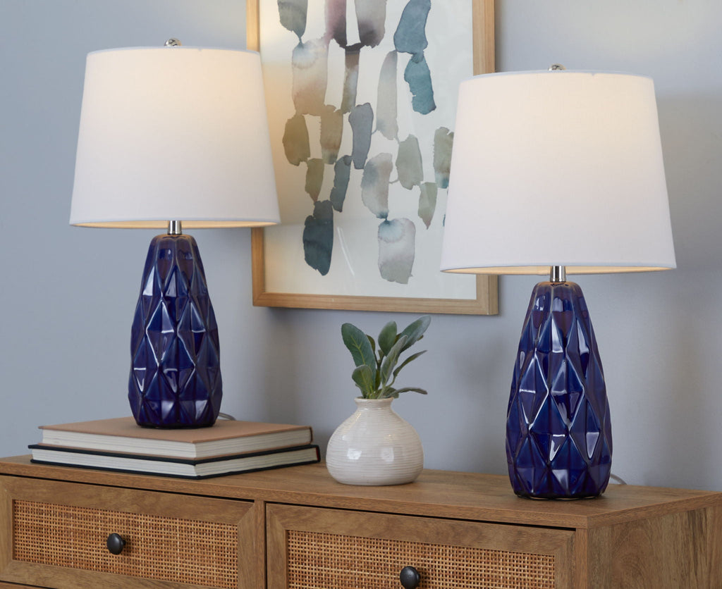 Hex Ceramic Accent Table Lamp Set | Textured Ceramic Accent Table Lamp Set of 2