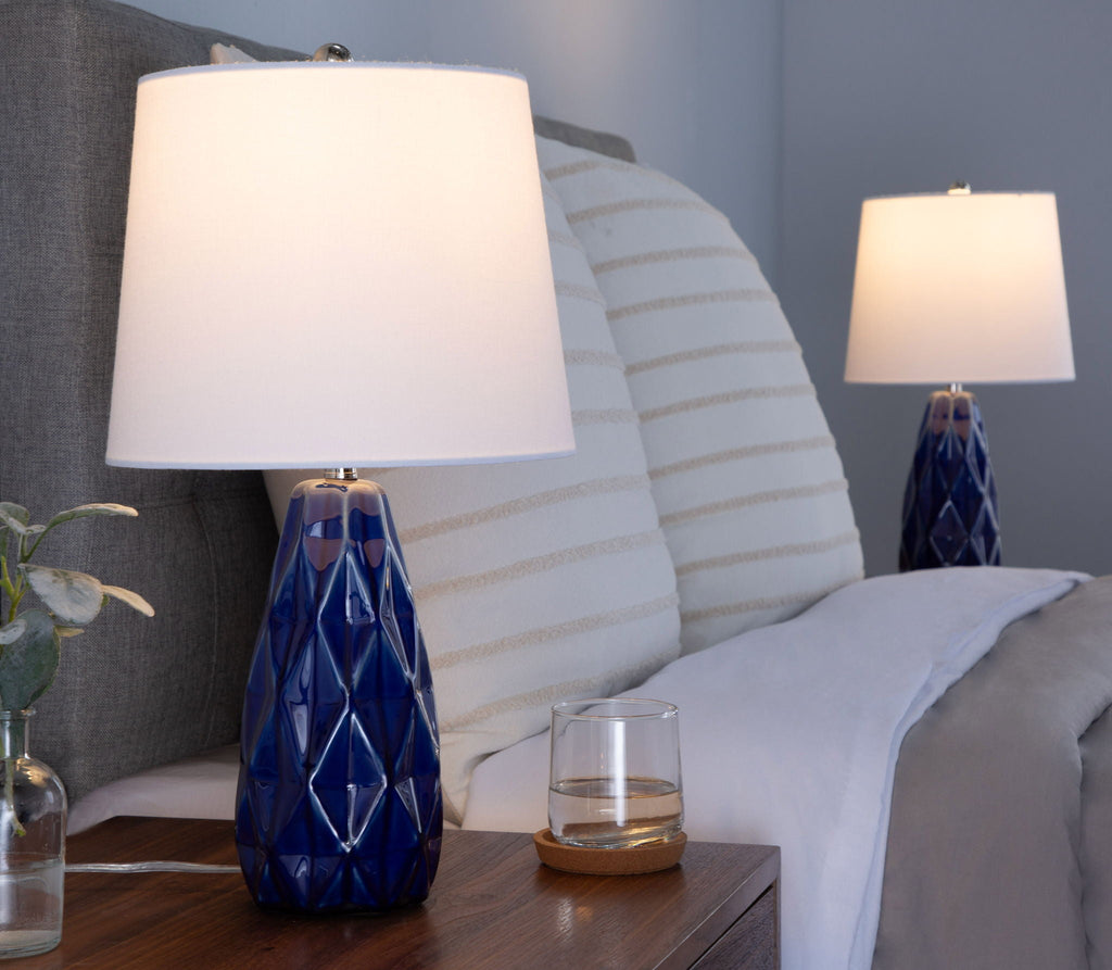 Hex Ceramic Accent Table Lamp Set | Textured Ceramic Accent Table Lamp Set of 2